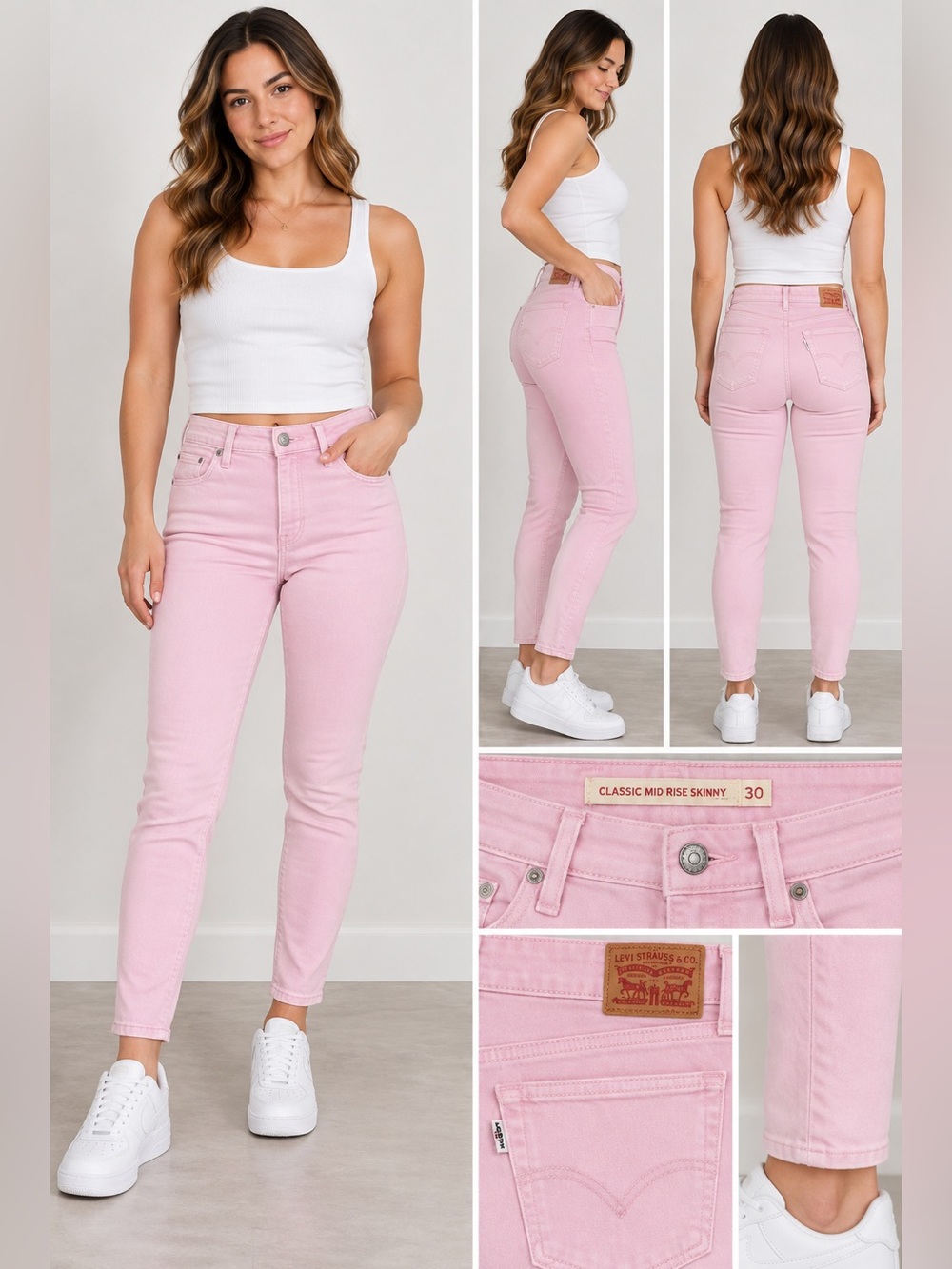 Levis Classic Mid Rise Skinny Pink Jeans size 30